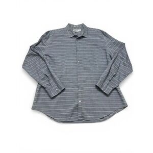 Calvin‎ Klein Men XL Classic Fit Blue Herringbone Stripe Button Front Shirt